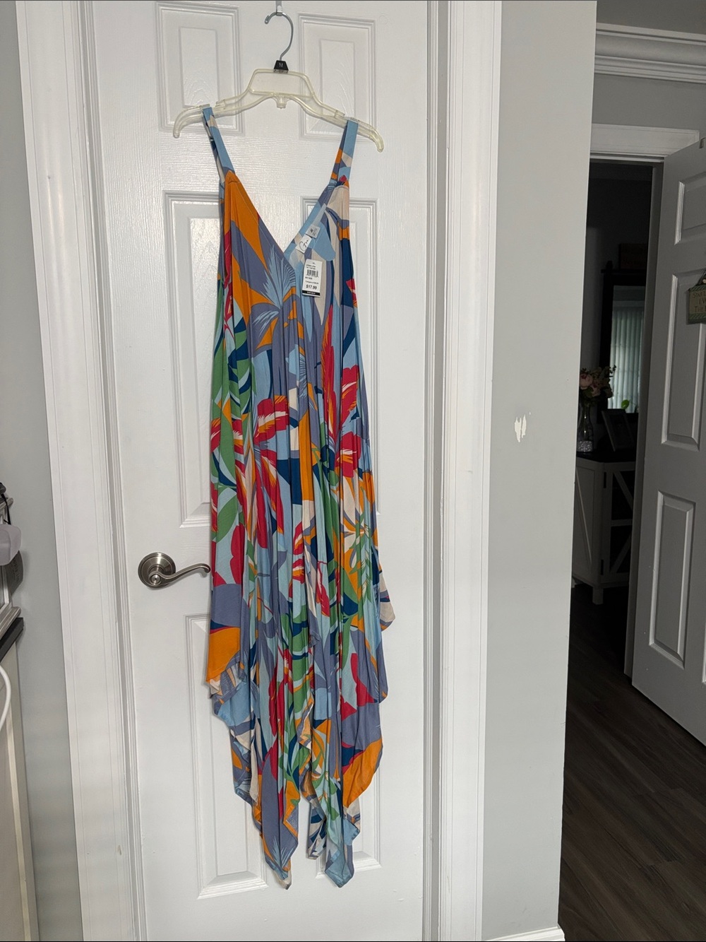 Multicolor Floral Handkerchief Hem Maxi Dress - Blue